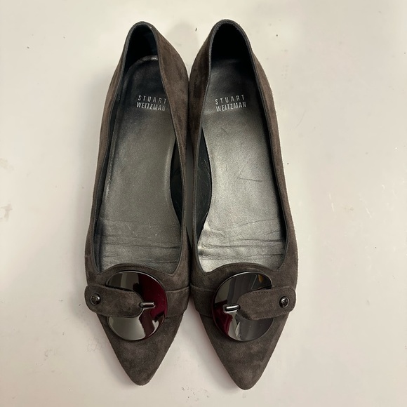 Stuart Weitzman Suede Pointed Toe Flats in Grey Size 9.0 M - Picture 3 of 13